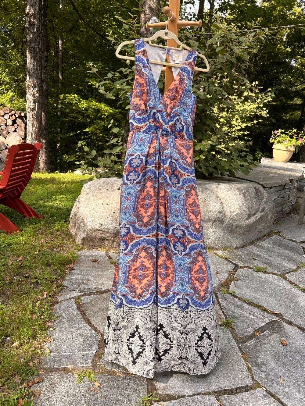 Maeve Coral, Blue and Black Printed Maxi Dress